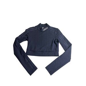 Adidas women’s Cropped S Mockneck Longsleeve Top Navy Blue Ribbed Cotton blend
